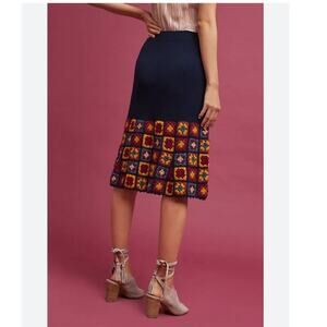 NWT Harlyn Knit Anthropologie Skirt Size S Navy Crochet Granny Squares